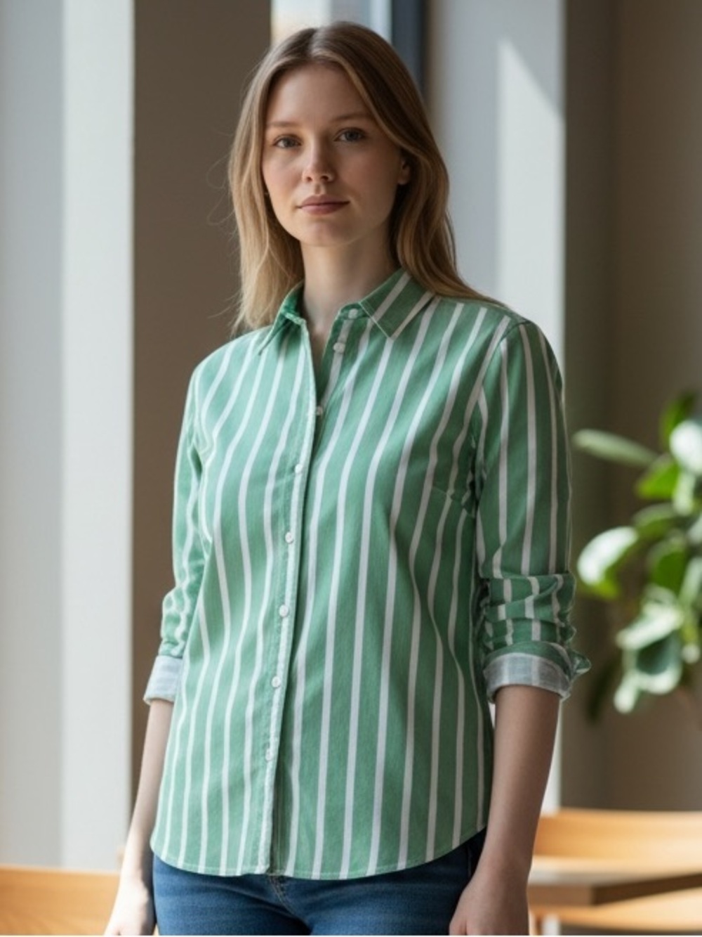 LL Bean Womens  Button Up Shirt  Long Sleeve  Stretch Cotton Semi Fitted Large